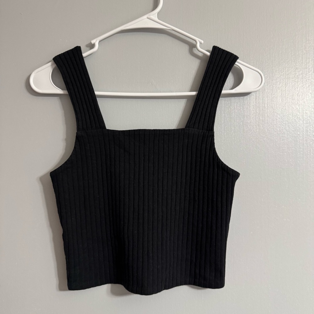 American Eagle Outfitters Black Ribbed Crop‎ Tank Top Size Small